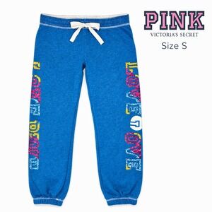 Victoria's Secret PINK LOVE Blue Multicolor Graphic Joggers Size S Vintage Y2K